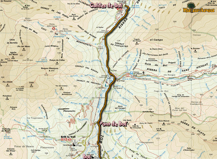 Route Boi to Caldes de Boi map